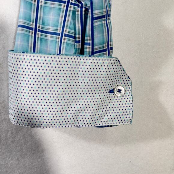Bugatchi Uomo Button Shirt Men XXL ** Shaped Fit ** Flex Cuffs Blue White Check - Picture 10 of 13